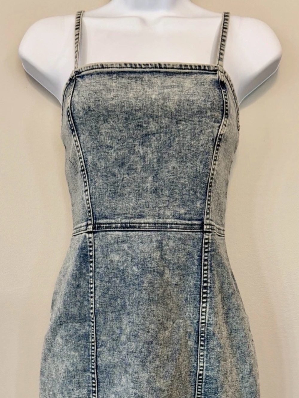 Acid Wash Blue Denim Jean Mini Dress H&M Divided Size 4 Bodycon Y2K Strappy